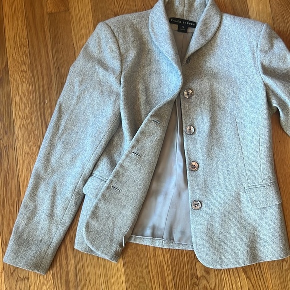 Ralph Lauren wool cashmere button front knit jacket grey with silver shimmer - Picture 6 of 6